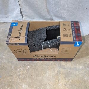 Dearfoams Black and Gray Memory Foam Slippers Large ( 11-12).